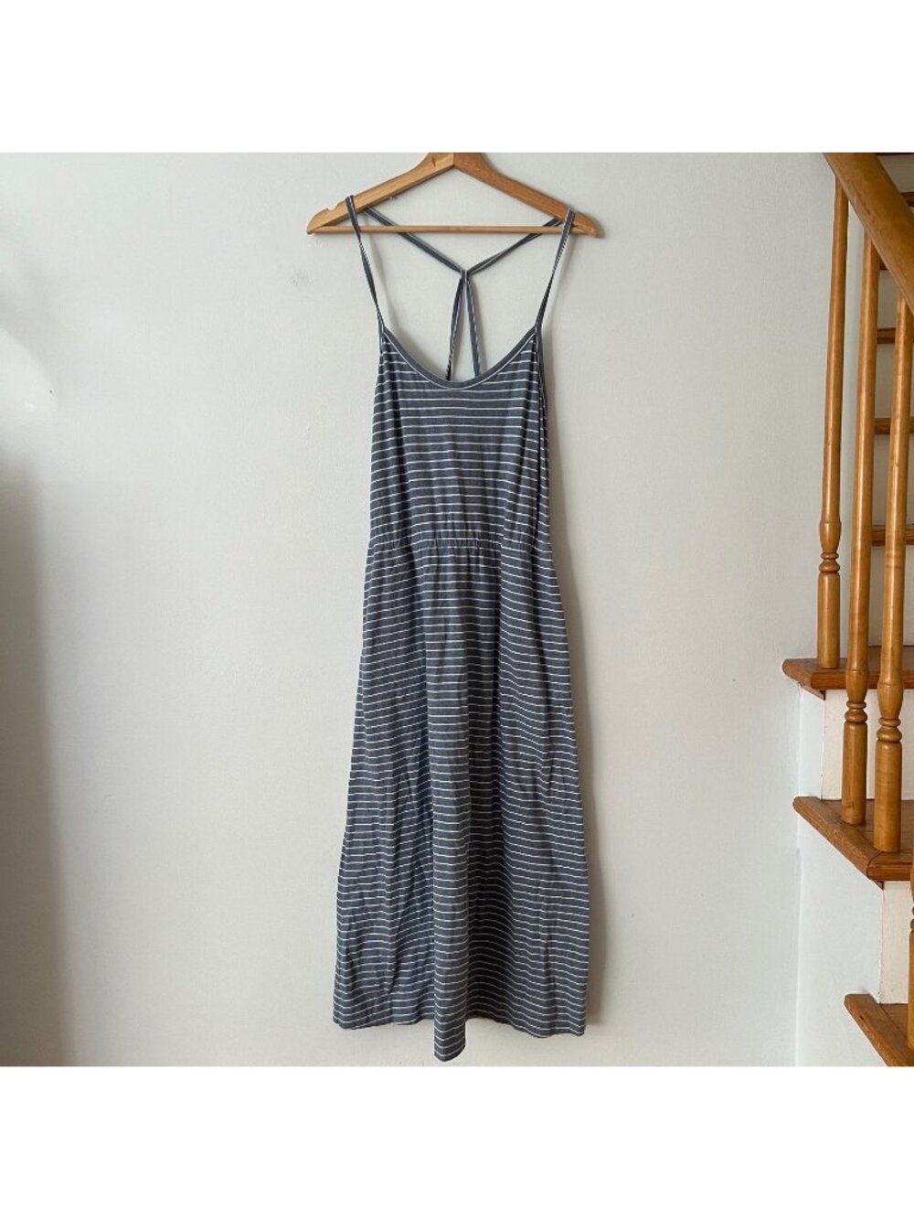 J. Crew Blue Striped Strappy Cotton Jersey Midi Dress Women's Size Medium